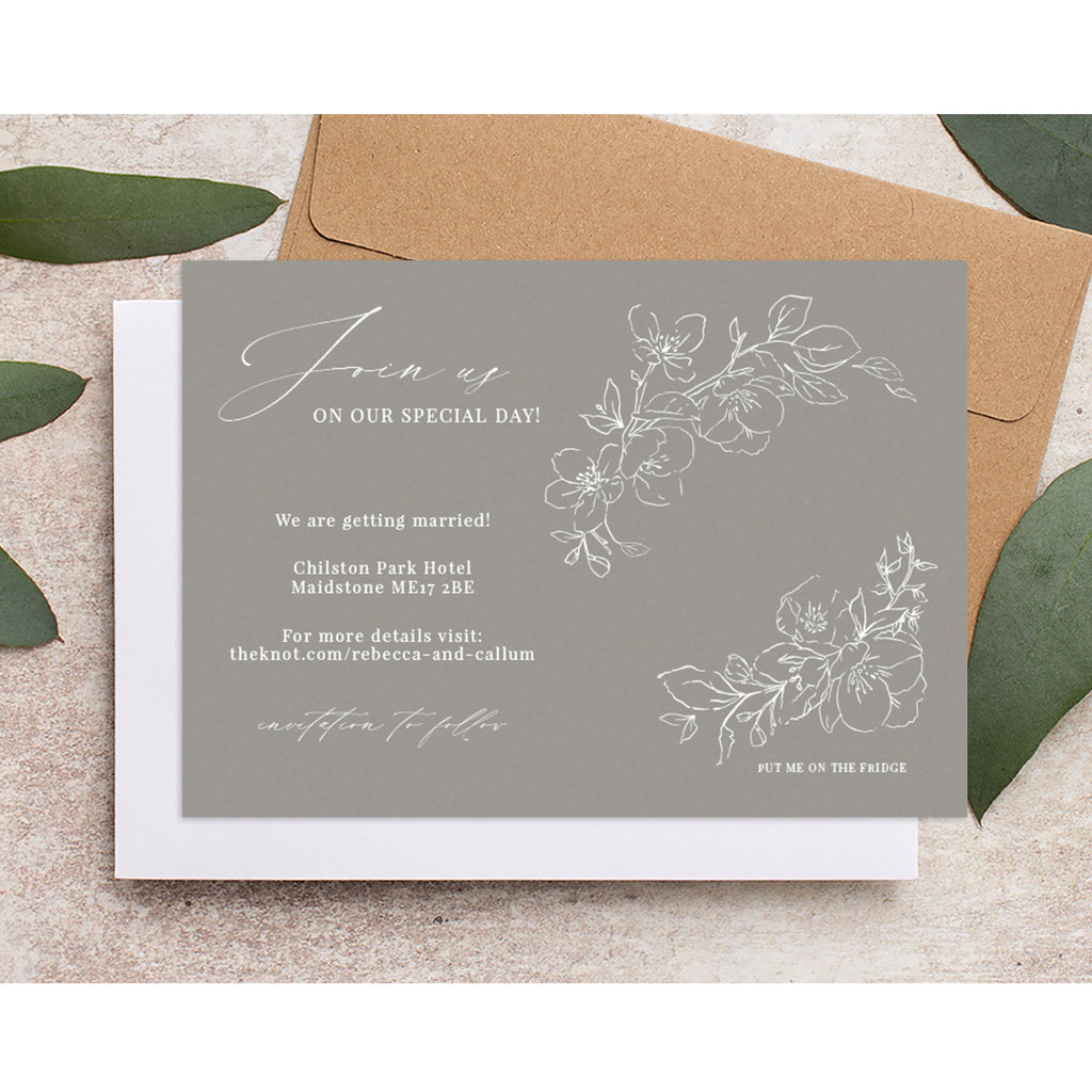 Hunter green blossom save the date backing card BLSM101b