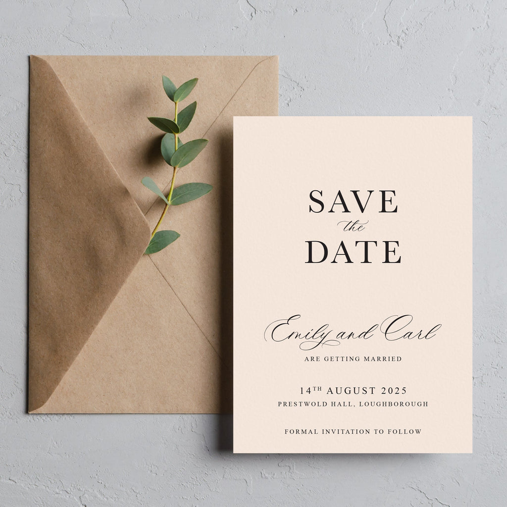Calligraphy save the date card Emily
