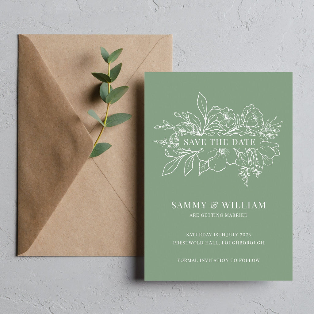 Green floral save the date card Summer Bloom