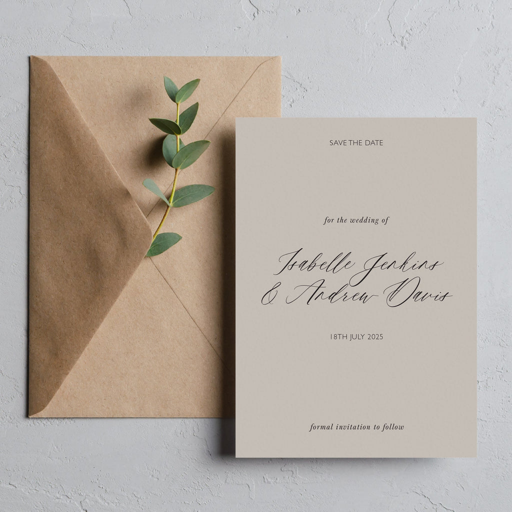 Neutral save the date cards Isabelle