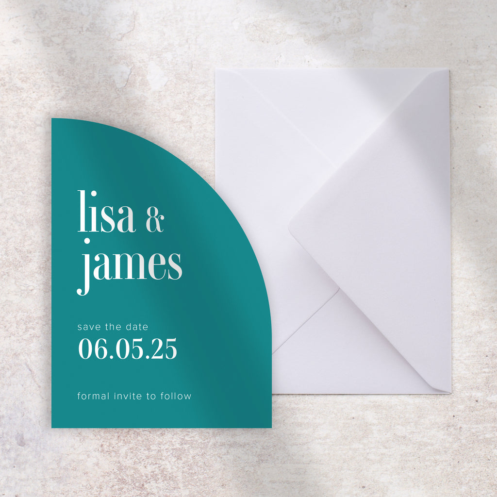 Turquoise sail shape save the date card Lisa