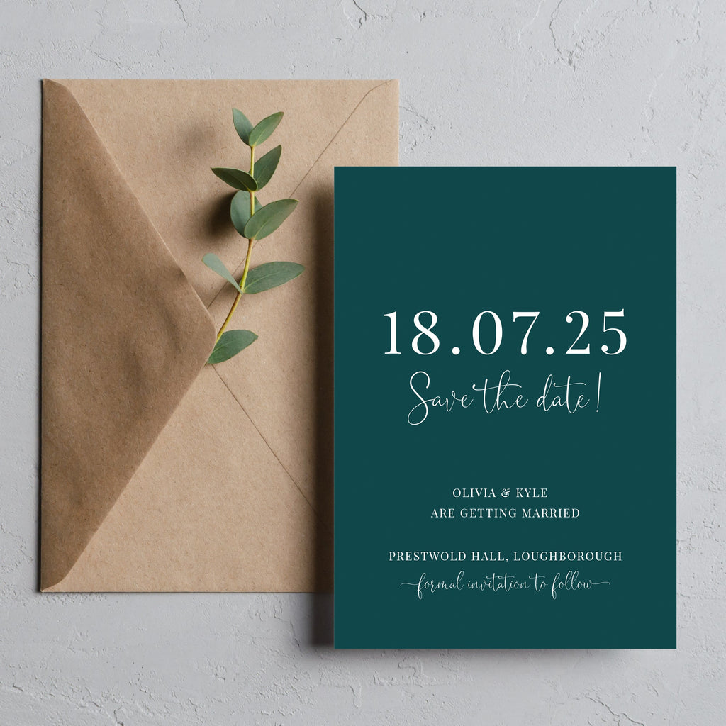 Teal luxury save the date card Olivia