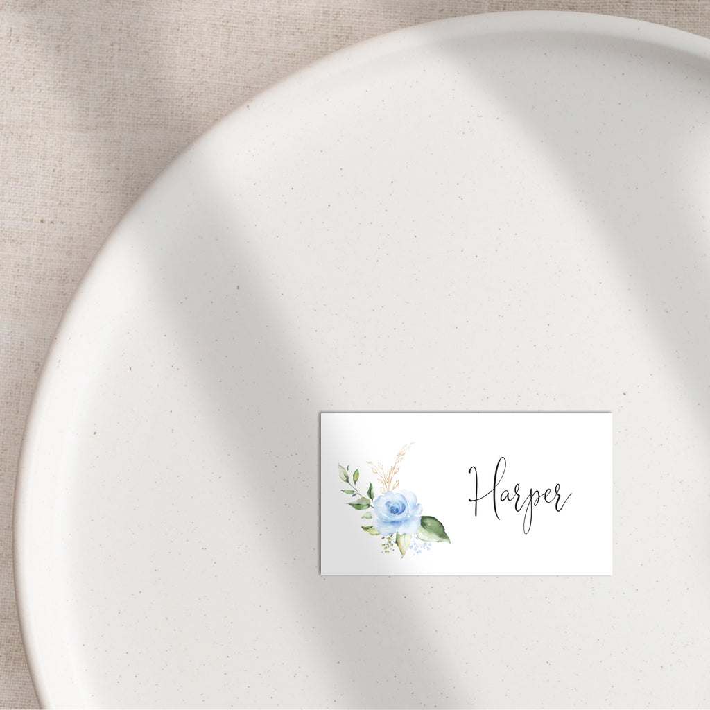 Botanical blue flat place cards