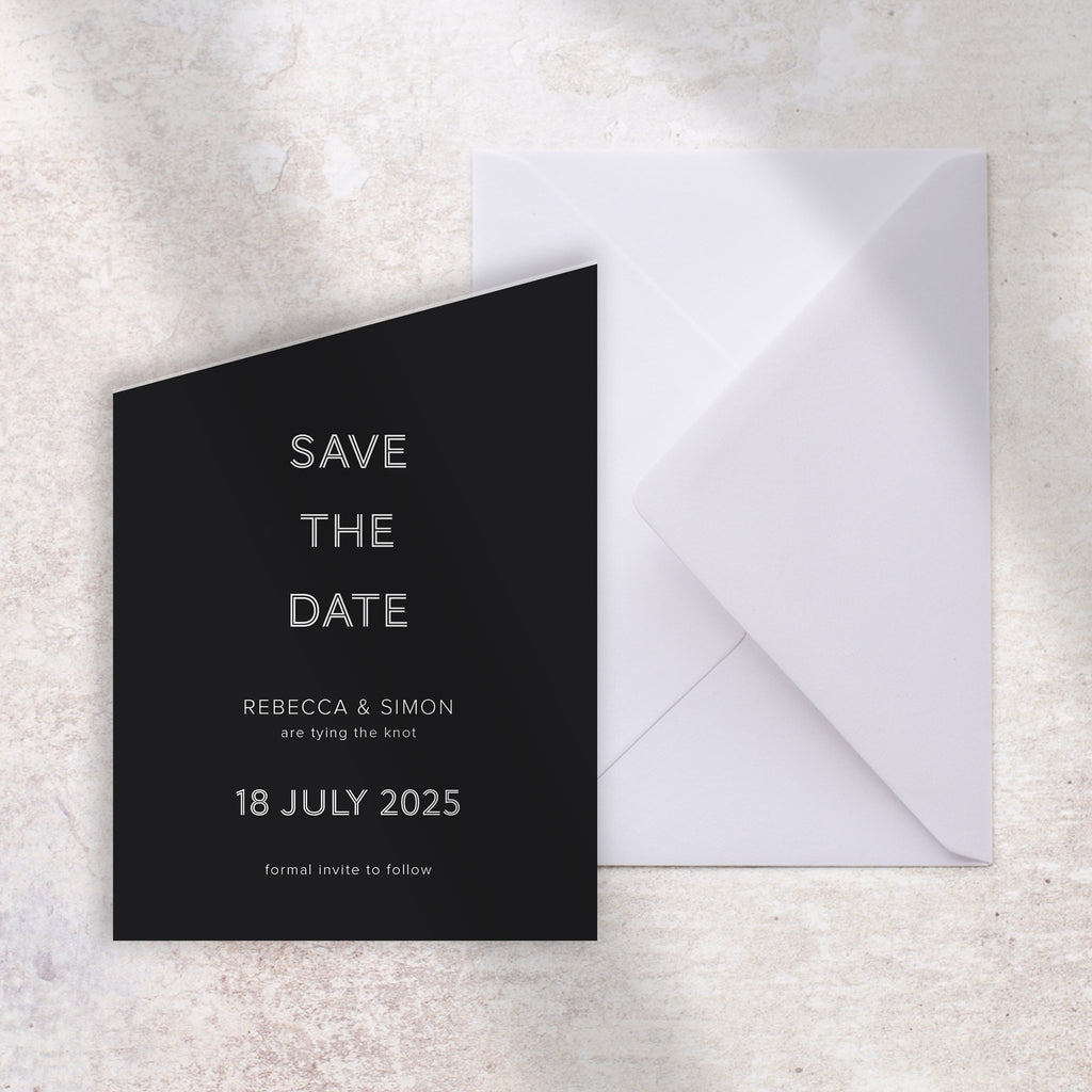 Back angled save the date card Loveline