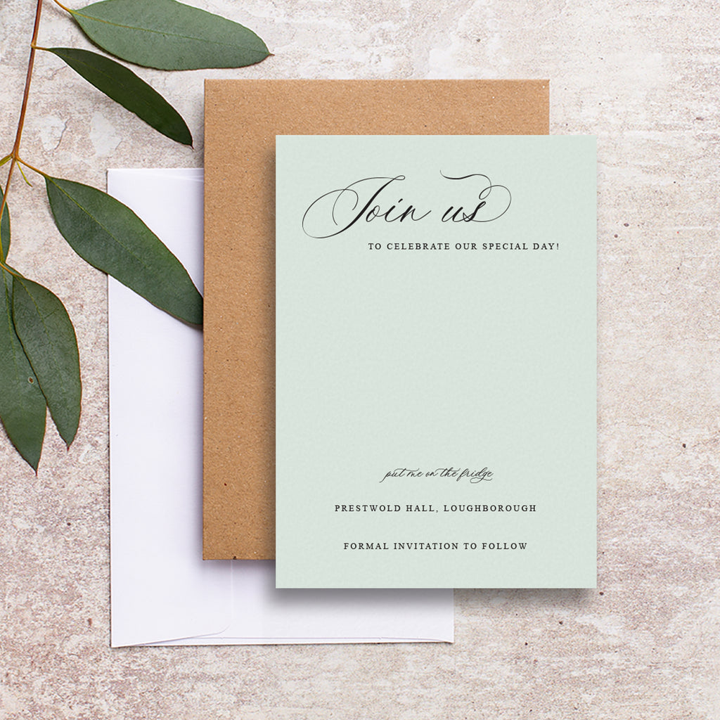 Stylish coloured save the date backing card Emily