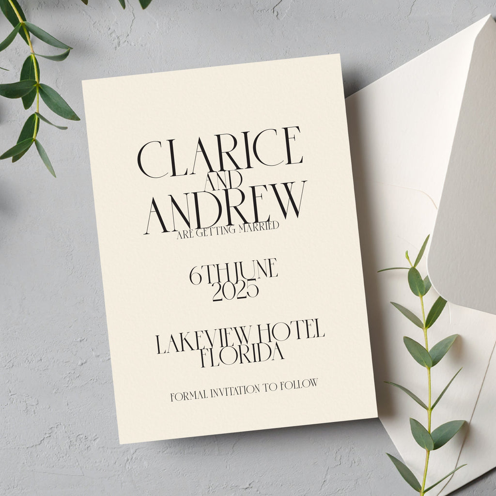 Luxury ivory save the date card Clarice
