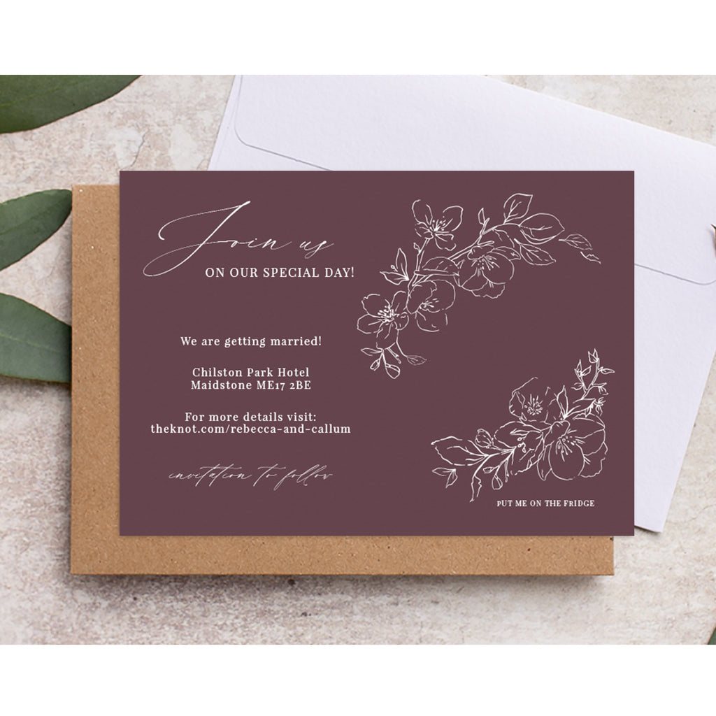 Hunter green blossom save the date backing card BLSM101b