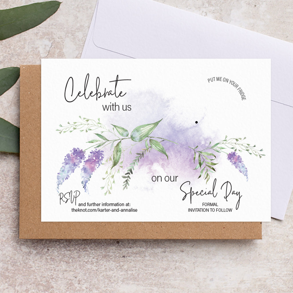 Lavender save the date backing card Lavender Bloom