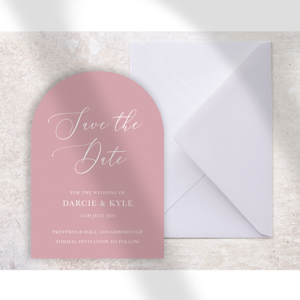 Blush arch save the date card Darcie