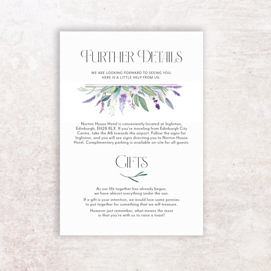 Lavender bloom information card