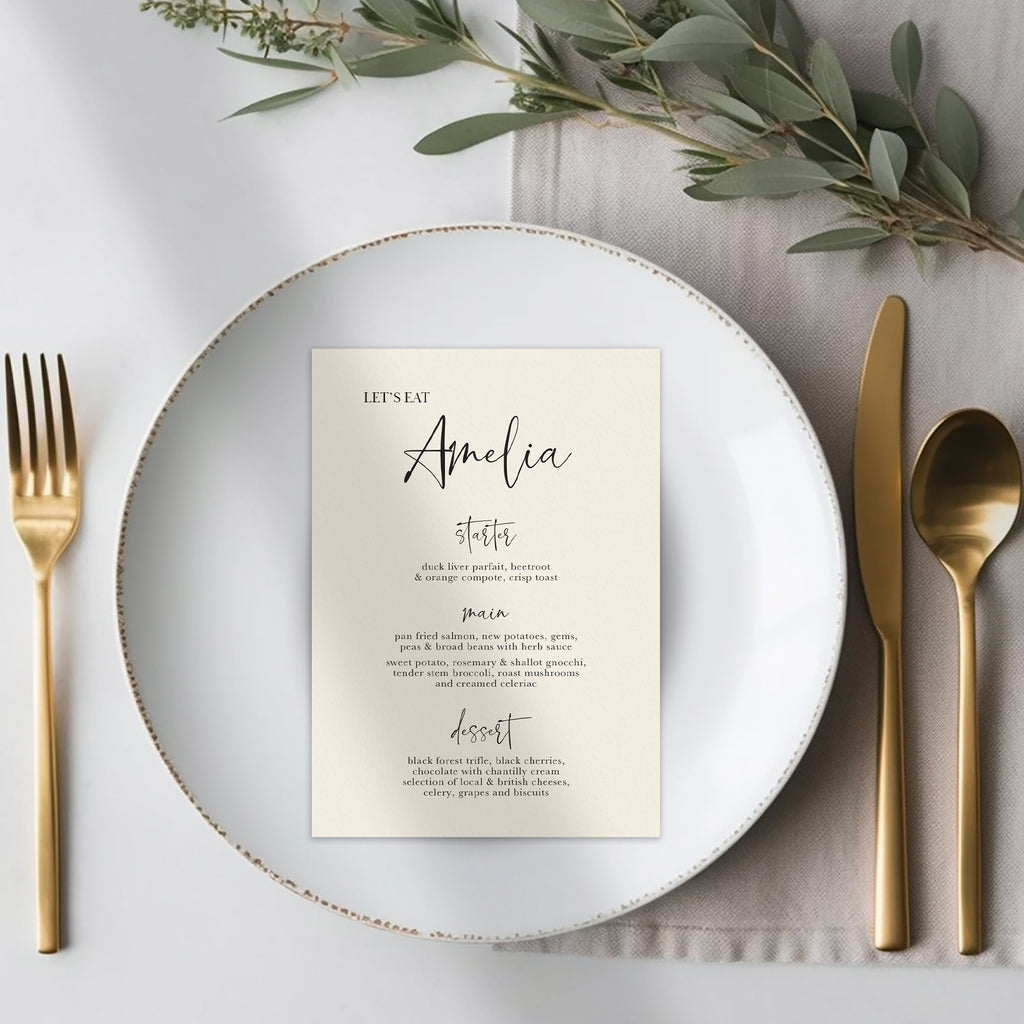 Amelia menu cards