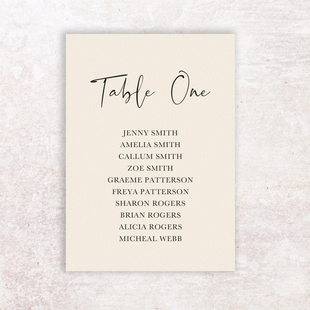 Amelia table plan cards