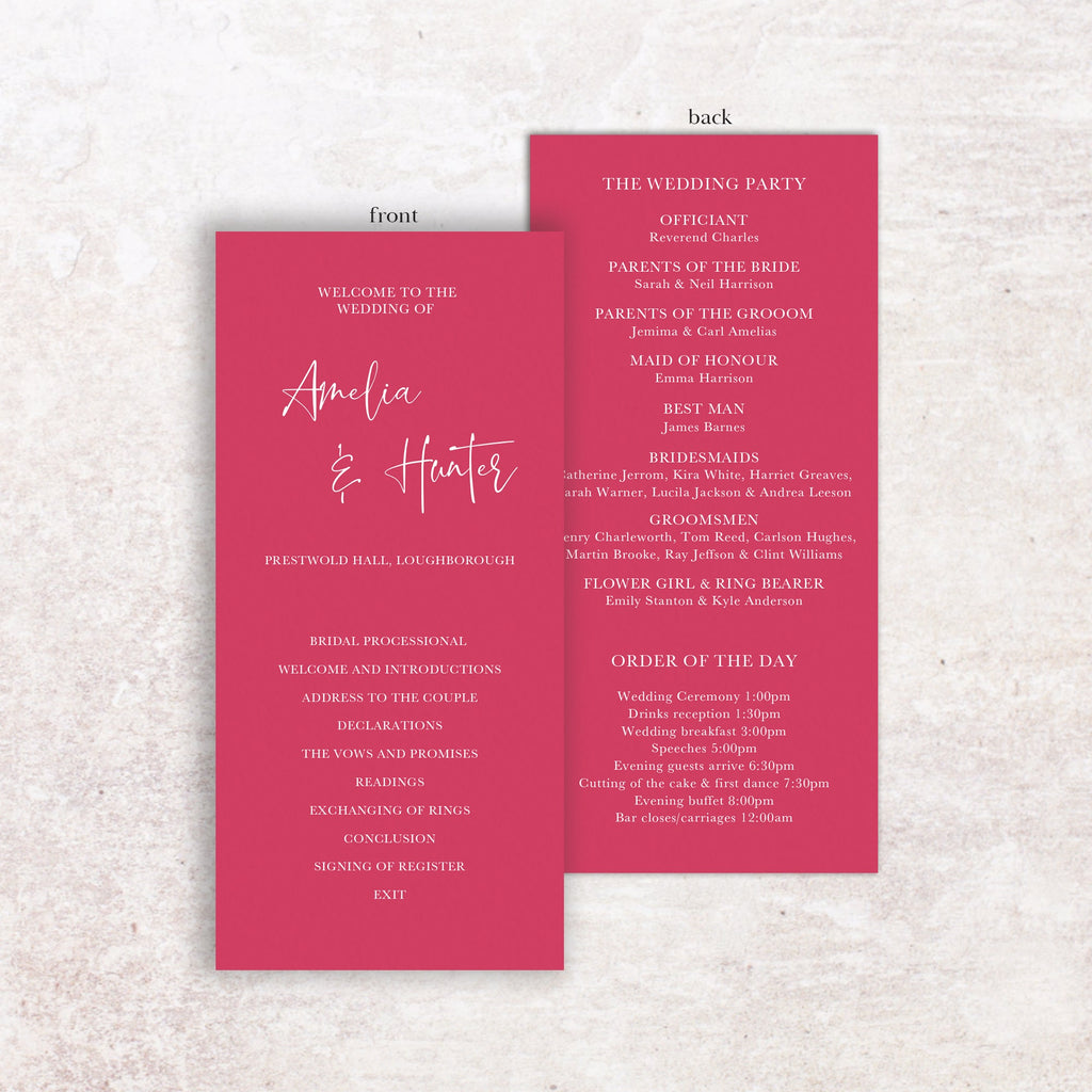 Amelia wedding program