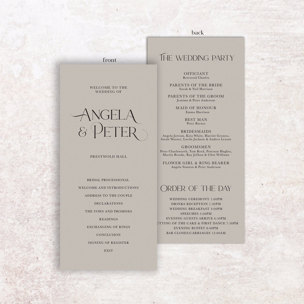 Angela wedding program