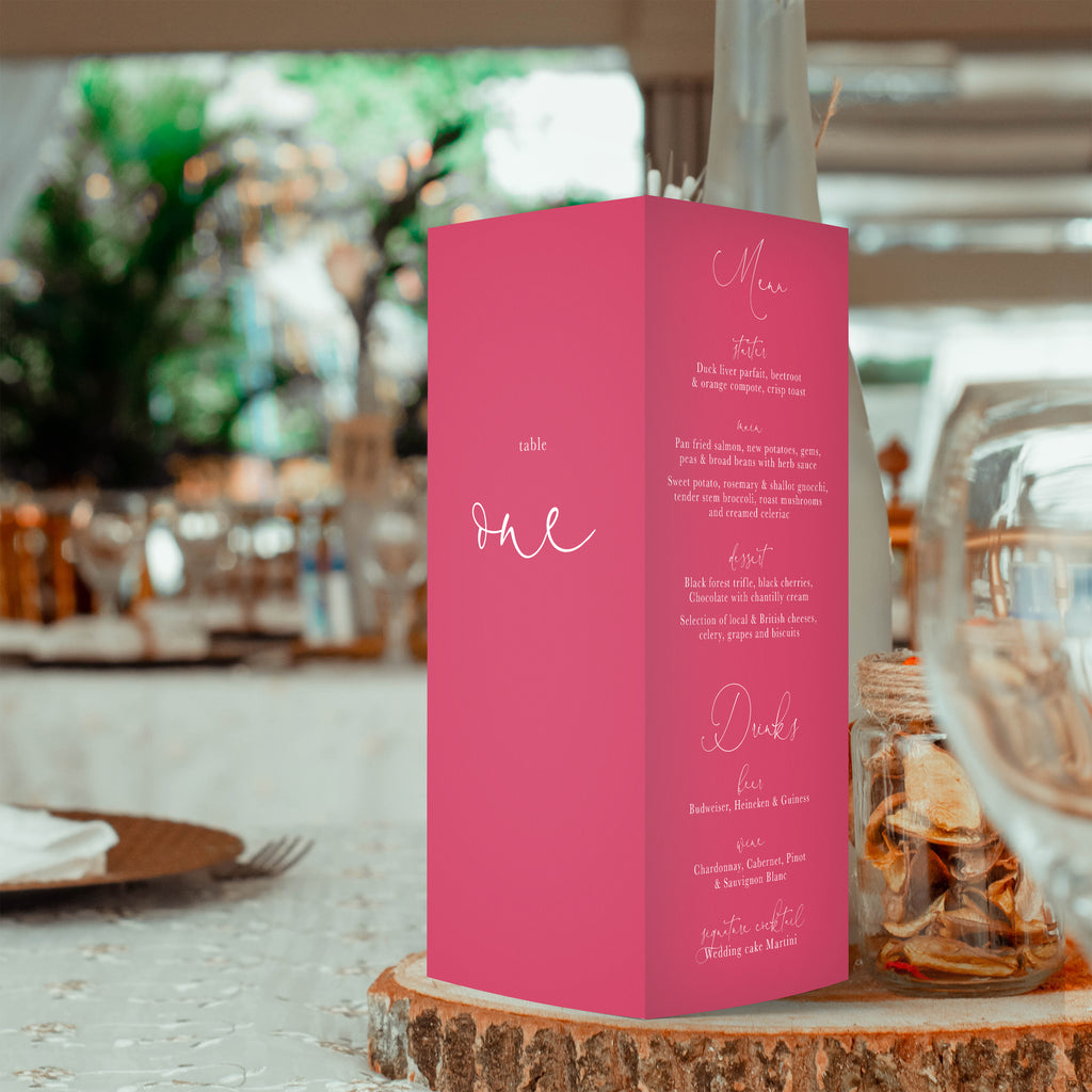 Annabel trifold table number, menu, thank you sign