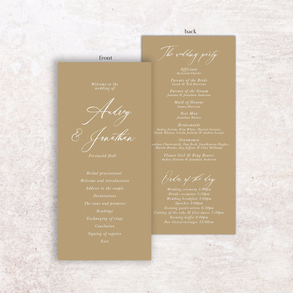 Audrey wedding program