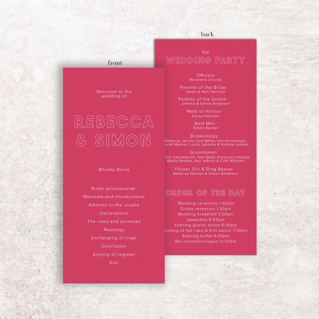 Bold wedding program