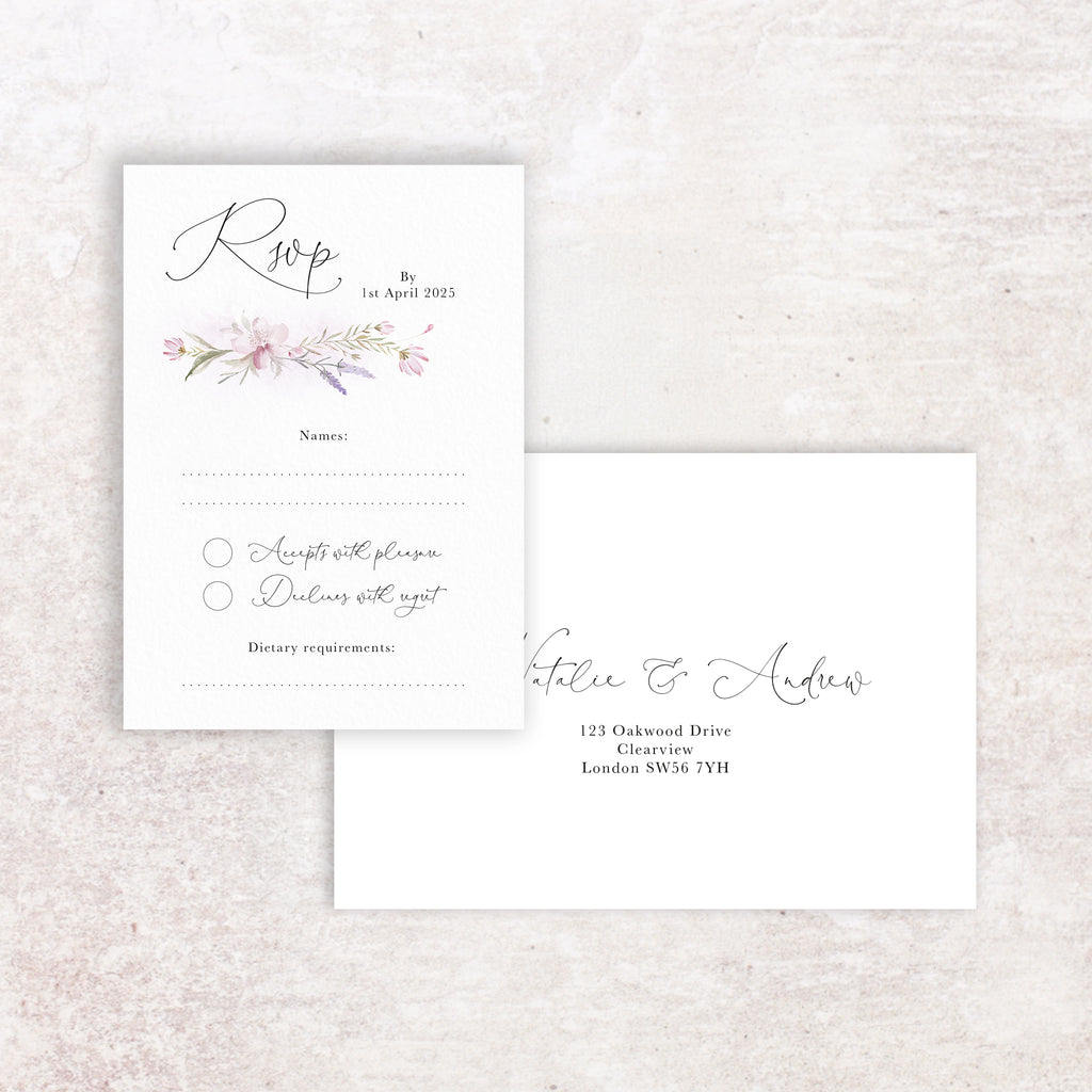 Cherry blossom RSVP card and envelope (Copy)