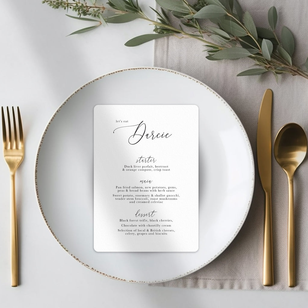 Darcie menu cards