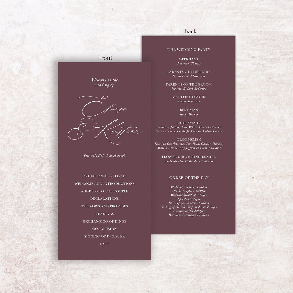 Eloise wedding program