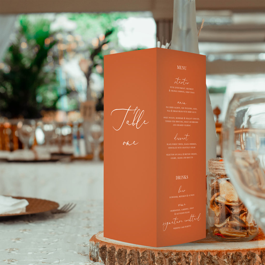 Francis trifold table number, menu, thank you sign