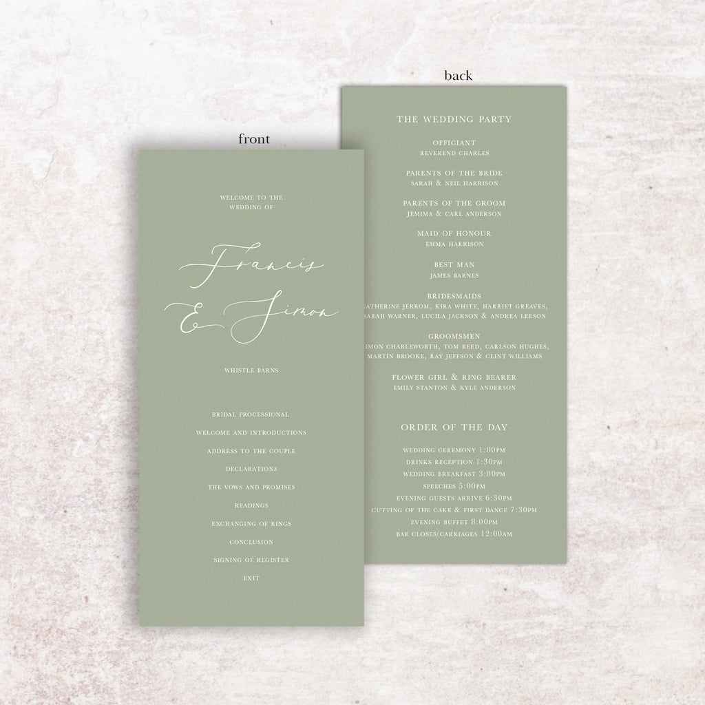 Francis wedding program