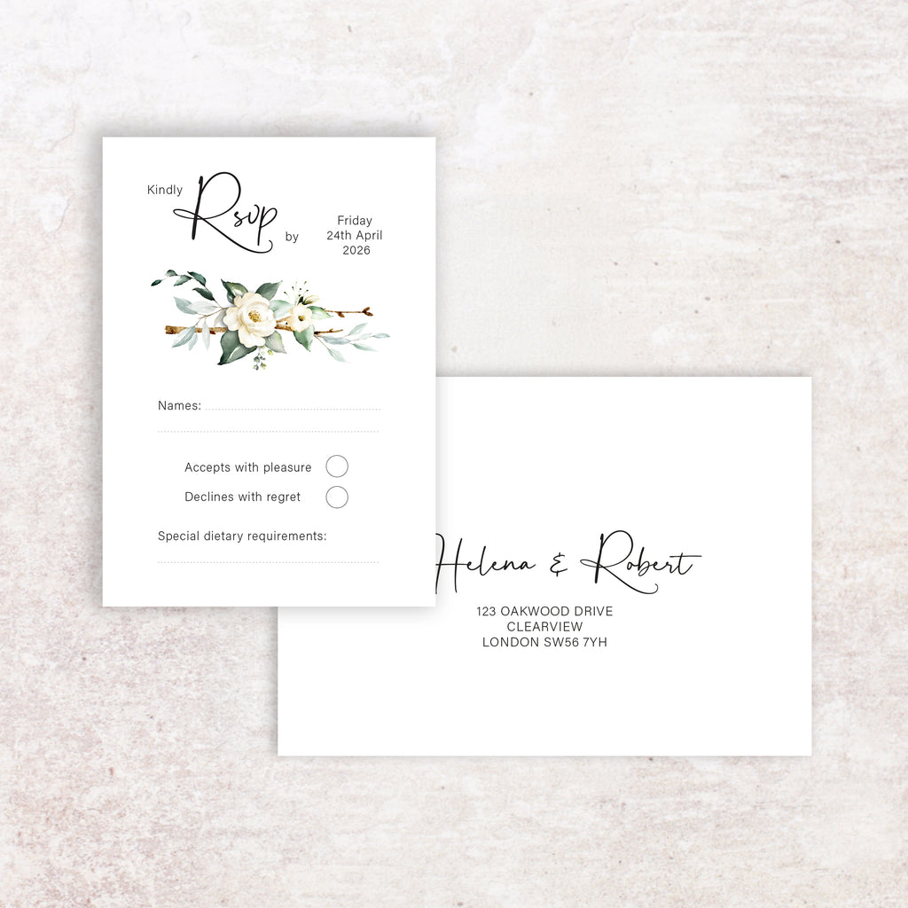 Garden rose RSVP card and envelope