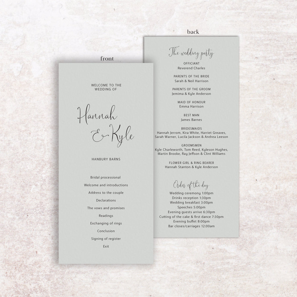 Hannah wedding program