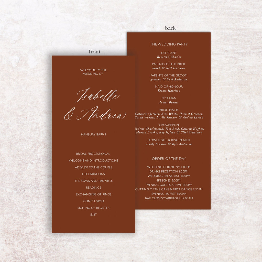 Isabelle wedding program