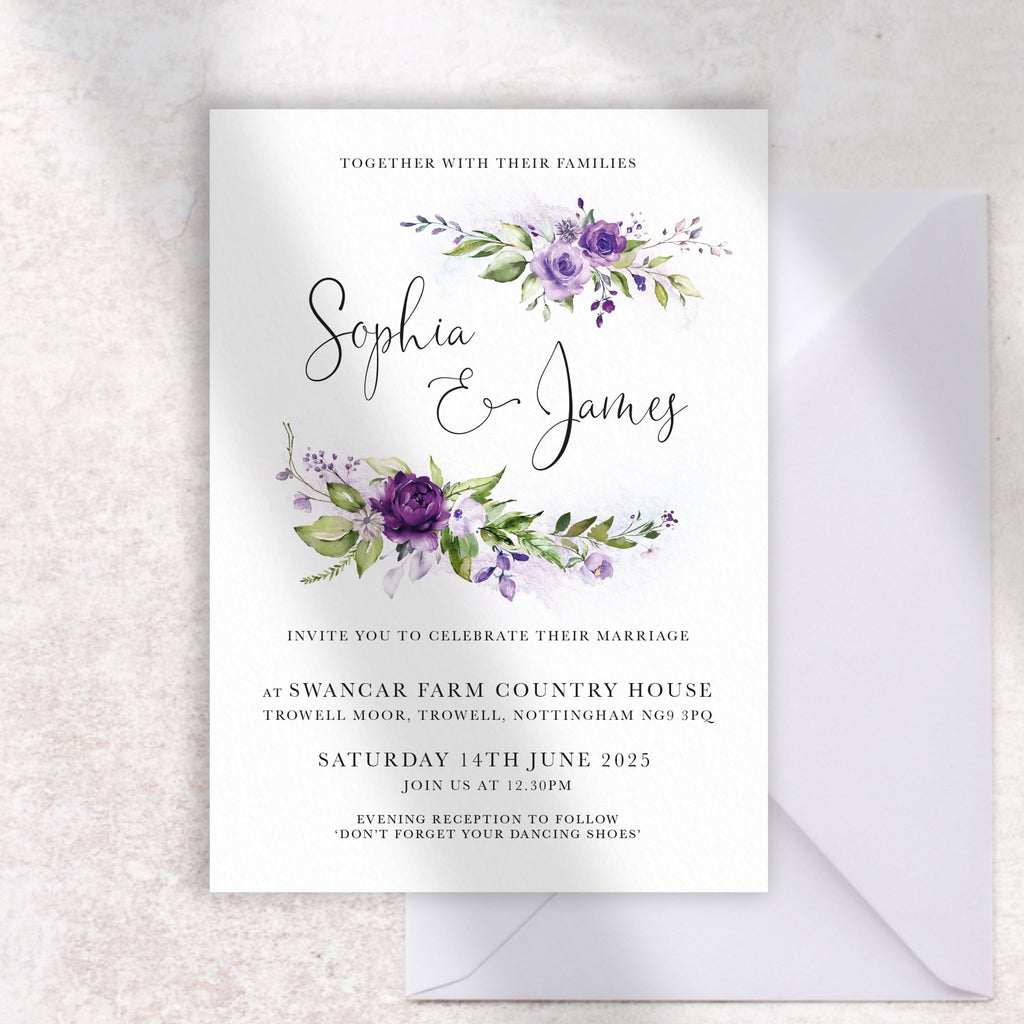 Purple Floral Foliage Invitation