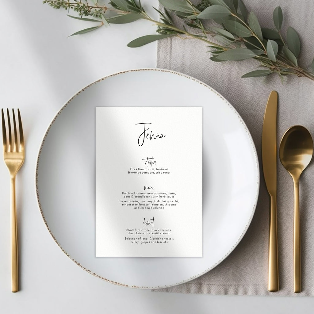 Jenna menu cards