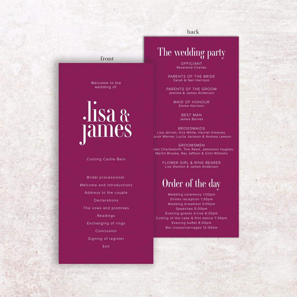 Lisa wedding program