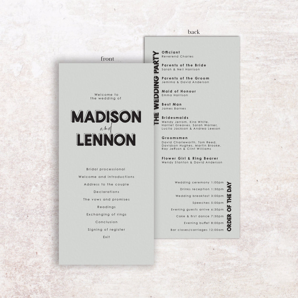 Madison wedding program