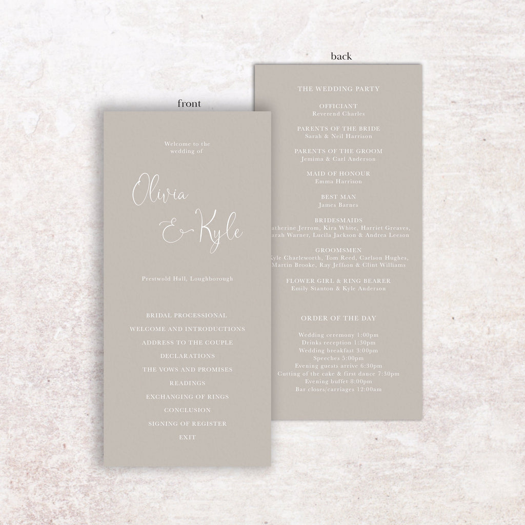 Olivia wedding program