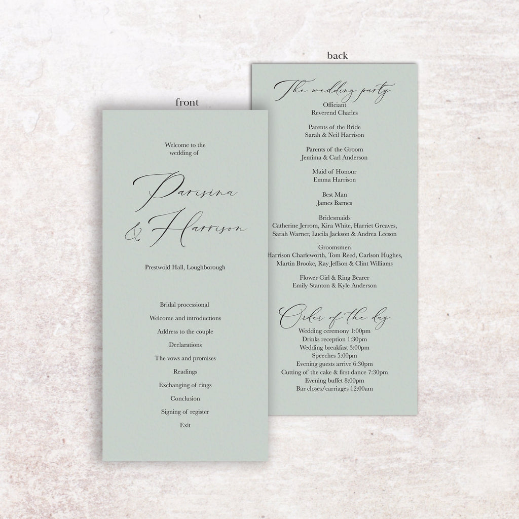 Parisina wedding program