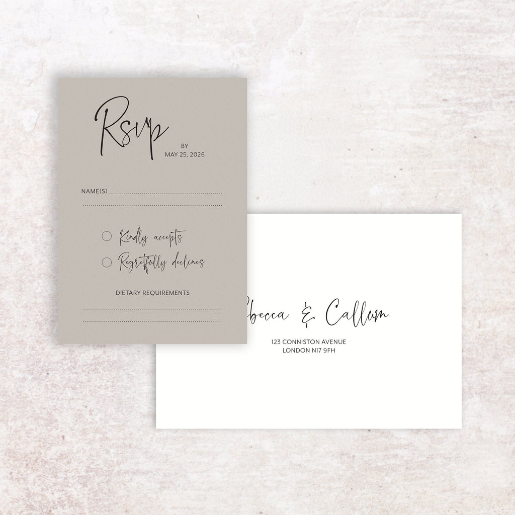 Rebecca RSVP card and envelope