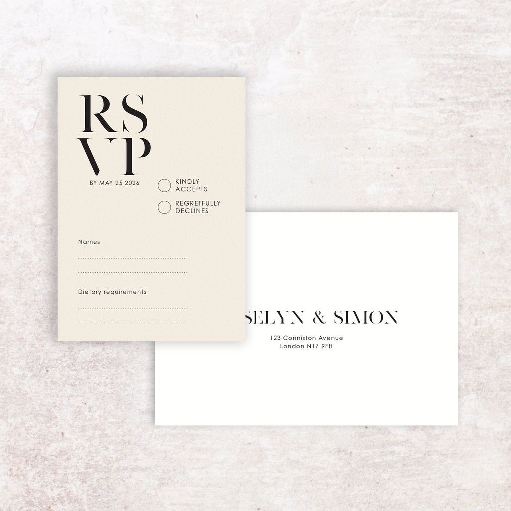 Roselyn RSVP card and envelope