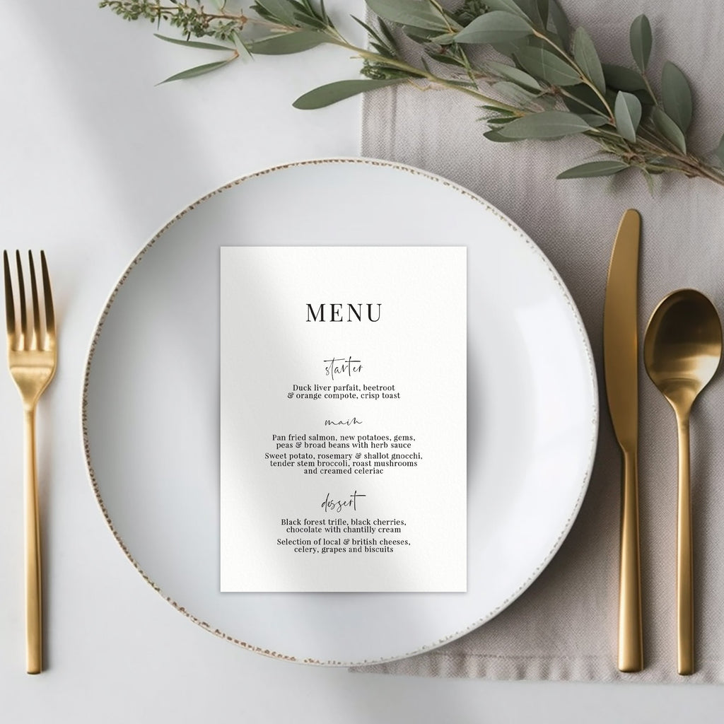 Sienna menu cards