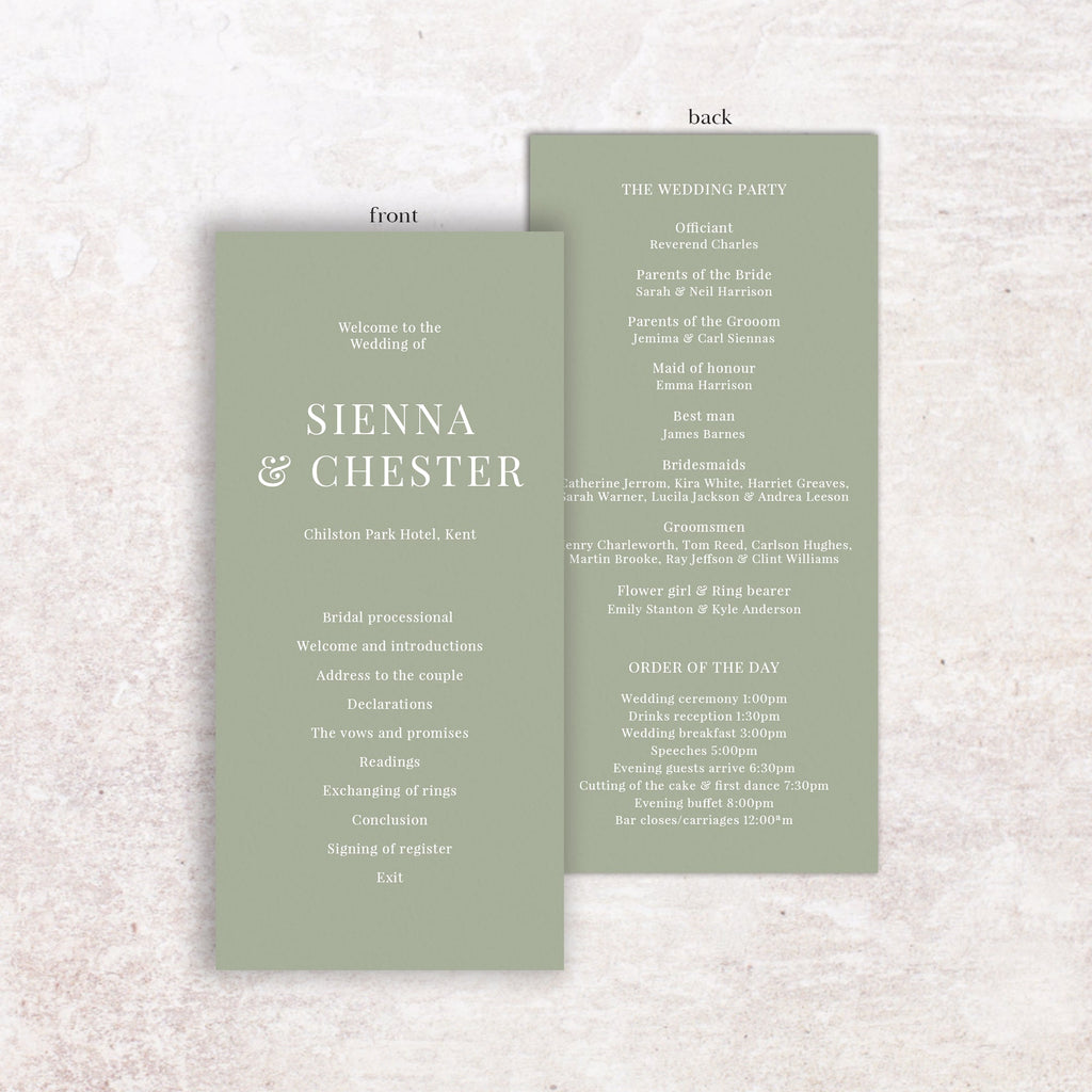 Sienna wedding program