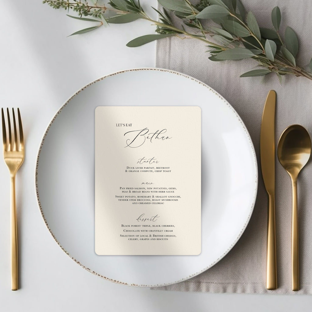 Sophia menu cards