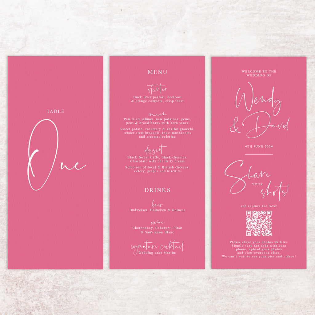 Wendy trifold table number, menu, thank you sign