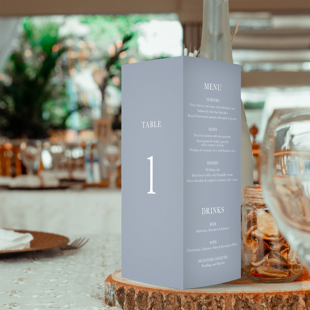 Willow trifold table number, menu, thank you sign