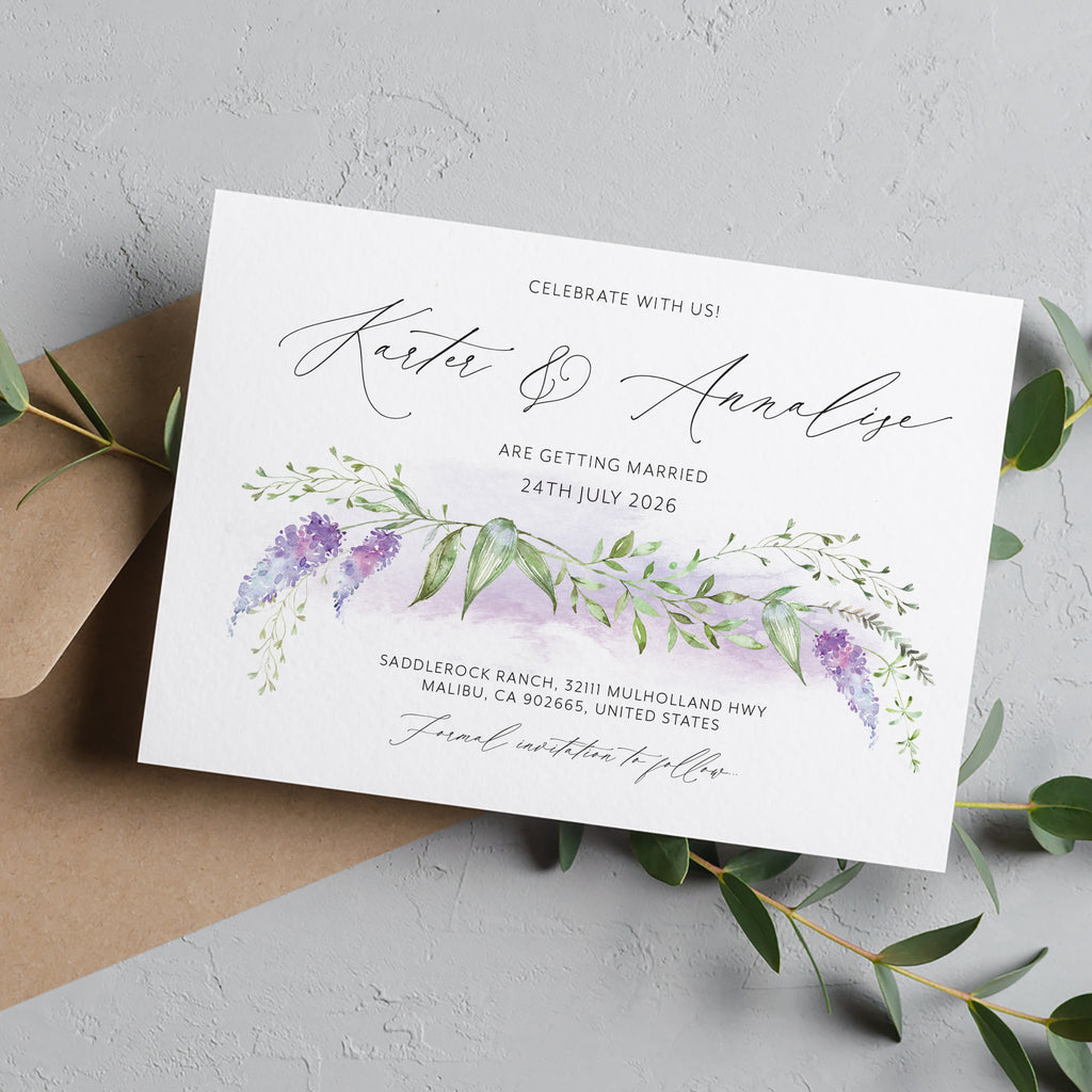 Lavender save the date cards LVBL100a